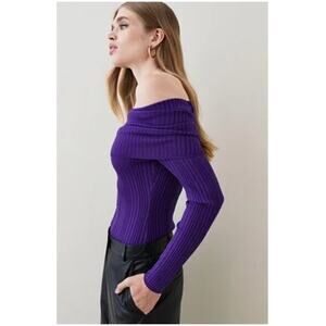 Karen Millen Deep Off the Shoulder Rib Knit Sweater